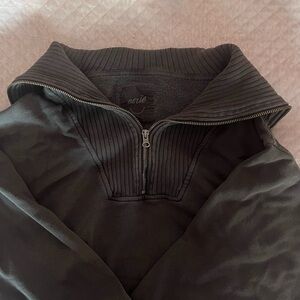 Aerie Charcoal Ribbed Half-Zip Top